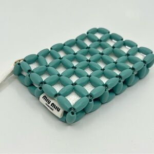 Miu Miu Wood Beaded Zipper Pouch Coin Purse Teal Color
